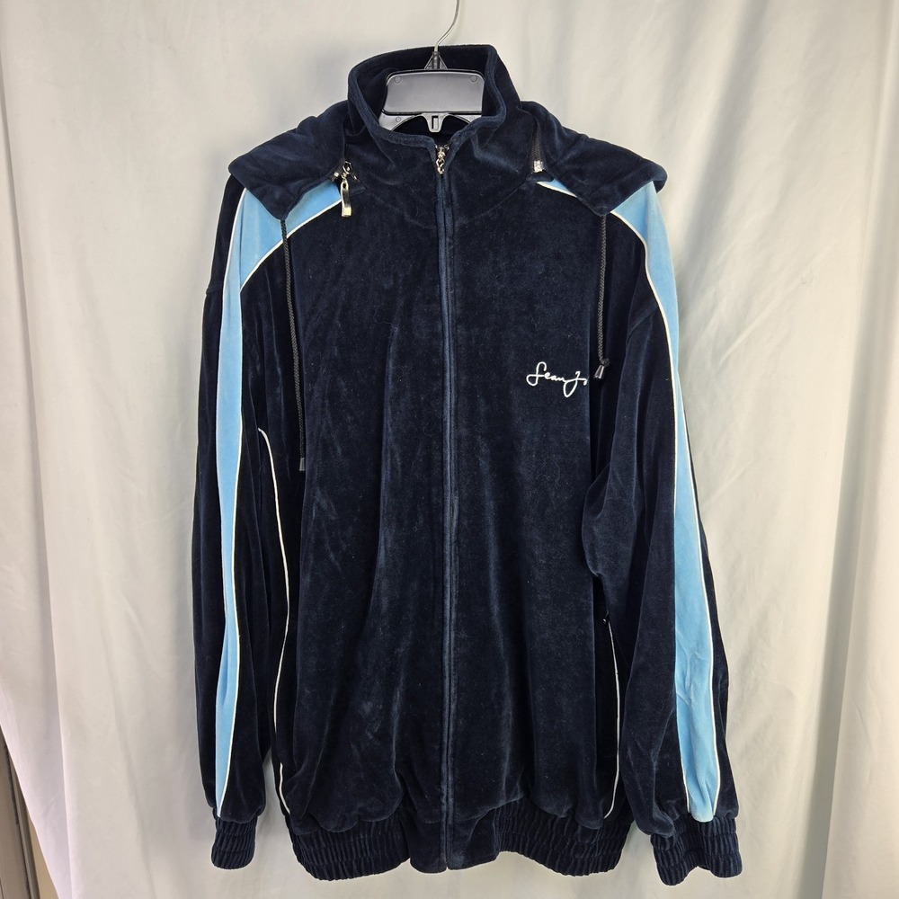 Vintage Y2K Sean John Velour Track Jacket Mens XXL Two-tone Blue Zip Off Hood